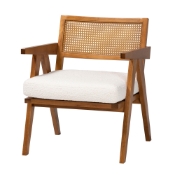 Baxton Studio Jetsam Japandi Cream Boucle Fabric and Walnut Brown Finished Wood Arm Chair Baxton Studio restaurant furniture, hotel furniture, commercial furniture, wholesale living room furniture, wholesale accent chairs, classic accent chairs